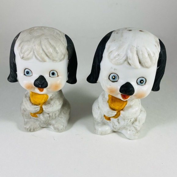 Vintage Other - Adorable Vintage black and white porcelain pup doggy salt and pepper shaker set